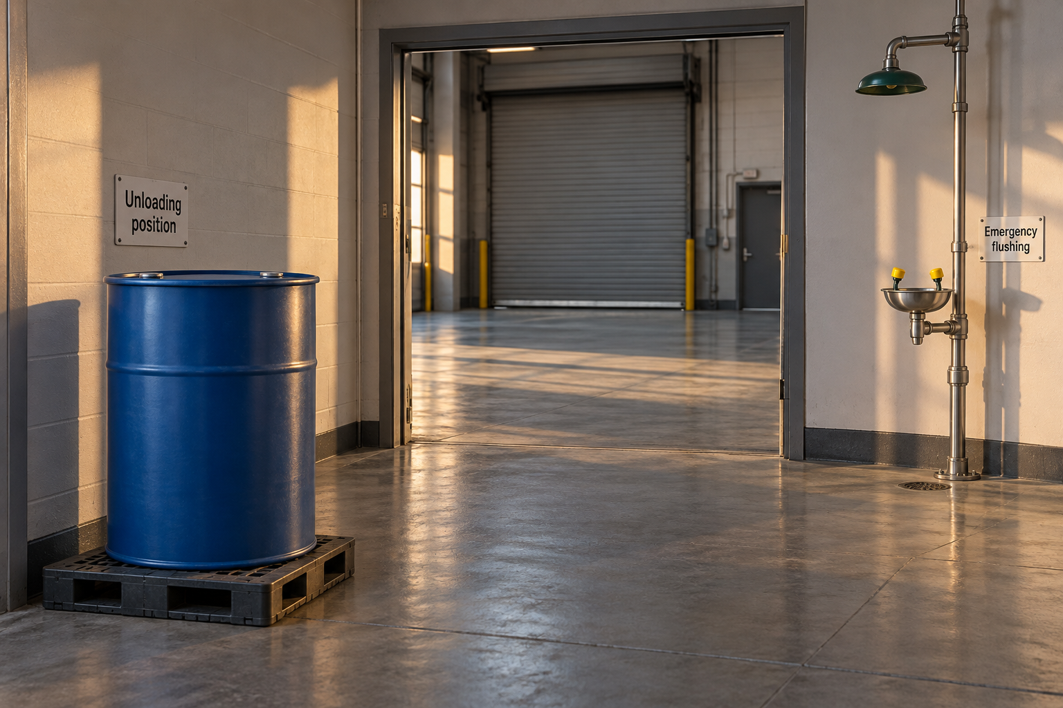 Emergency eyewash access for delivery work connects assessed corrosive exposure, assigned tasks, suitable facilities and immediate access at the worksite.